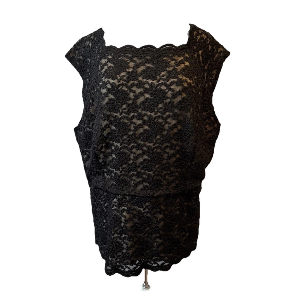 Dressbarn Black Lace Overlay Square Neck Blouse Women's Plus 24W Whimsigoth Sexy